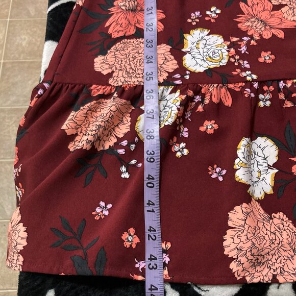 LOFT Burgundy peach black floral print long sleeve v-neck dress ~ SMALL MEDIUM - Picture 8 of 14